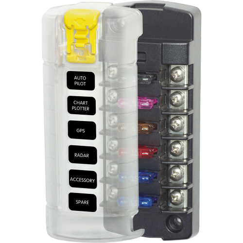 Blue Sea Systems - Blue Sea 5035 ST Blade Fuse Block w/Cover - 6 Circuit Independent w/o Negative Bus