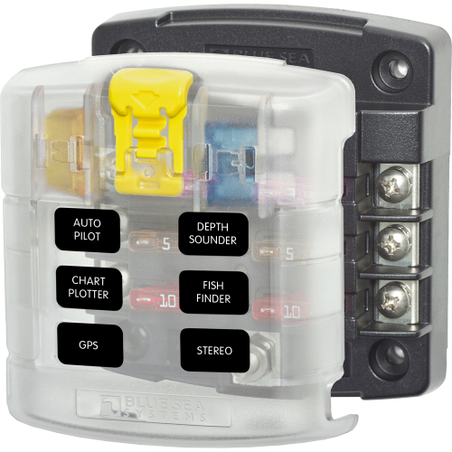 Blue Sea Systems - Blue Sea 5028 ST Blade Fuse Block w/ Cover - 6 Circuit without Negative Bus