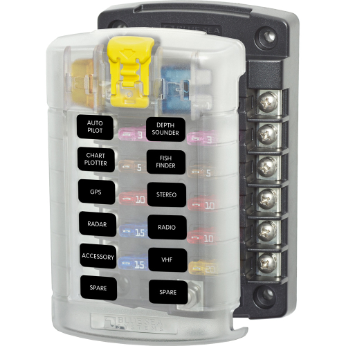 Blue Sea Systems - Blue Sea 5029 ST Blade Fuse Block w/Cover - 12 Circuit w/o Negative Bus