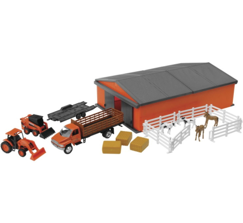 New Ray Toys - New Ray Toys Kubota Playset - Kubota Farm Vehicles with Machine Shed Set - SS-33233