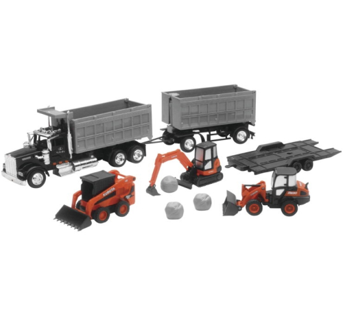 New Ray Toys - New Ray Toys Kubota Playset - Kubota Construction Vehicles with Kenworth W900 Dump Truck Set - SS-33373A