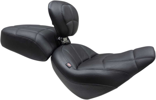 Mustang - Mustang Standard Touring Passenger Seat with Backrest - Cube Stitch - Black - 79495