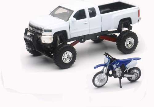 New Ray Toys - New Ray Toys 1:43 Scale White Chevy Silverado 4x4 with Yamaha Dirt Bike - SS-54416