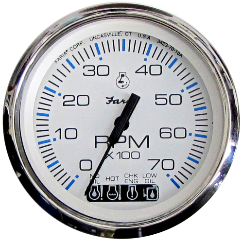 Faria Beede Instruments - Faria Chesapeake White SS 4" Tachometer w/Systemcheck Indicator - 7000 RPM (Gas) (Johnson/Evinrude Outboard)