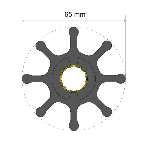 Albin Pump Marine - Albin Pump Premium Impeller Kit 65 x 16 x 37mm - 8 Blade - Spline Insert