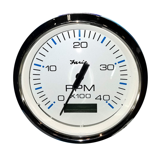 Faria Beede Instruments - Faria Chesapeake White SS 4" Tachometer w/Hourmeter (4000 RPM) (Diesel) (Mech. Takeoff &amp; Var. Ratio Alt)