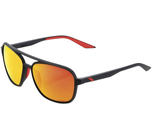 100% - 100% Kasia Aviator Sunglasses - 60017-00002 - Soft Tack Black / Hiper Red Lens - OSFM