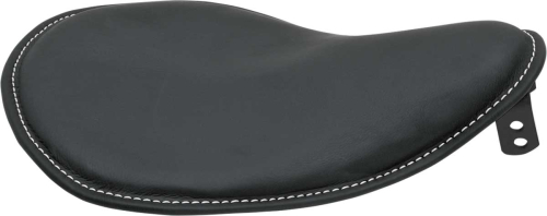 Drag Specialties - Drag Specialties Small Spring Solo Seat with Perimeter Stitch - Black Leather with White Stitching - 0806-0028