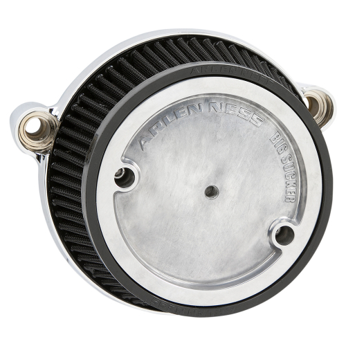Arlen Ness - Arlen Ness Big Sucker Stage I Air Filter Kit - Smooth Chrome Steel - Black Filter - 18-317