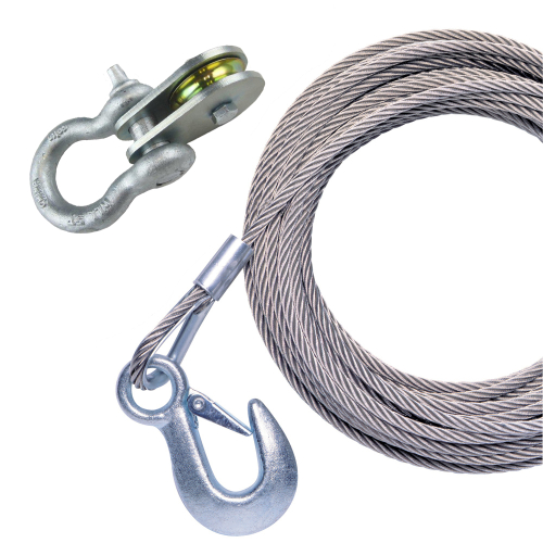 Powerwinch - Powerwinch 25' x 7/32" Stainless Steel Universal Premium Replacement Galvanized Cable w/Pulley Block