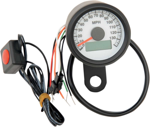Drag Specialties - Drag Specialties Programmable Mini Electronic Speedometer with Odometer/Tripmeter - 1.87in. - Matte Black/White Face - 21-6899BWNU