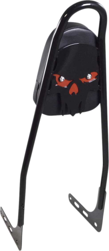 Motherwell - Motherwell One-Piece Skull Sissy Bars with Red-Eyed Pad Mount - 25in. - Gloss Black - 156T18-GB-SR-WP