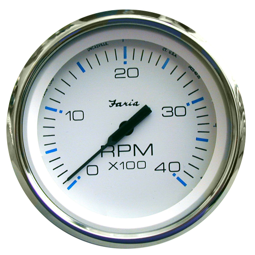 Faria Beede Instruments - Faria Chesapeake White SS 4" Tachometer - 4000 RPM (Diesel)(Mechanical Takeoff &amp; Var Ratio Alt)