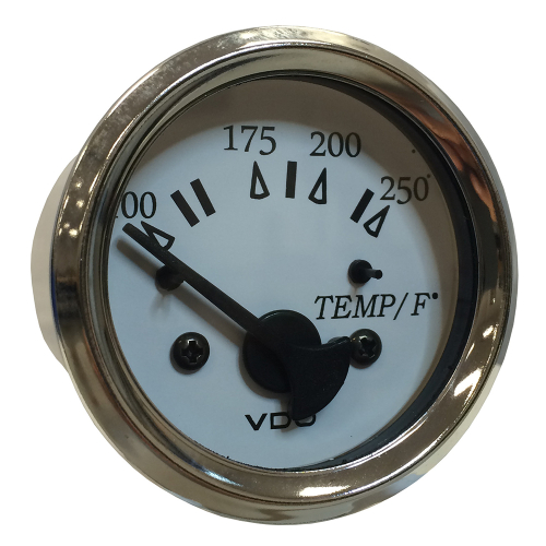 VDO - VDO Cockpit Marine 52MM (2-1/16") Water Temp. Gauge - 0-250&deg;F - White Dial/Chrome Bezel