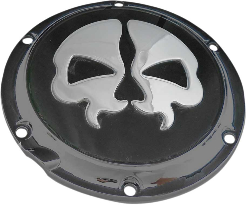 Drag Specialties - Drag Specialties Split Skull Derby Cover - Black with Chrome Skull - 1107-0551