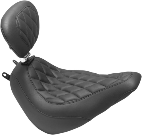 Mustang - Mustang Wide Tripper Solo Seat with Driver Backrest - Diamond Stitch - Black - 83007