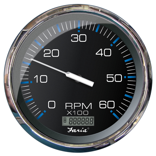 Faria Beede Instruments - Faria Chesapeake Black 5" Tachometer w/Digital Hourmeter - 6000 RPM (Gas) (Inboard)