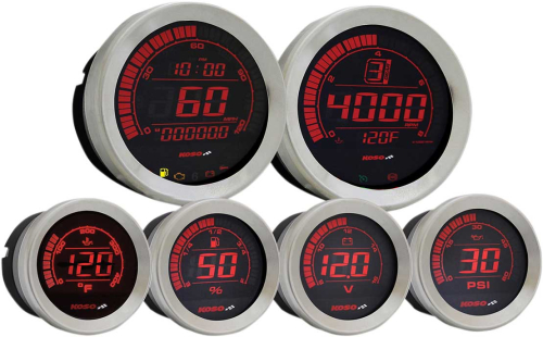 Koso North America - Koso North America Digital Gauge Cluster with Oil Temp Gauge - Silver - BA050905