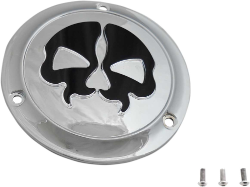 Drag Specialties - Drag Specialties Split Skull Derby Cover - Chrome w/ Black Skull - 1107-0548