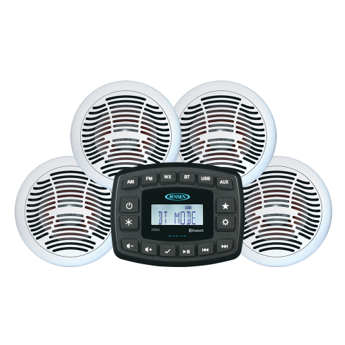 JENSEN - JENSEN JMS4SPKG Marine Entertainment System AM/FM Bluetooth w/4 AMS602W Speakers &amp; Aux Input