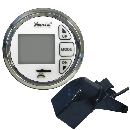 Faria Beede Instruments - Faria Chesapeake White SS 2" Dual Depth &amp; Temp Sounder w/Transom Mount Transducer