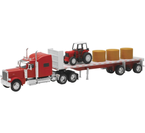 New Ray Toys - New Ray Toys 1:32 Long Hauler - Peterbilt 389 with Hay and Farm Tractor - 10293A