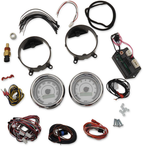 Dakota Digital - Dakota Digital MVX-8K Analog/Digital Plug-In Instrumentation Two-Gauge Kit - White/Black Background - Chrome Bezel - MVX-8200-WK-C