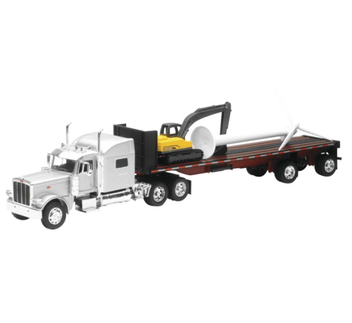 New Ray Toys - New Ray Toys 1:32 Long Hauler - Peterbilt 389 with Wind Turbine and Excavator - SS-10333B