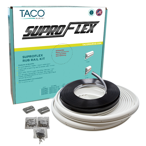 TACO Marine - TACO SuproFlex Rub Rail Kit - White w/Flex Chrome Insert - 1.6"H x .78"W x 60&#39;L