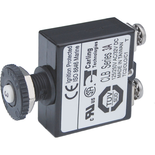 Blue Sea Systems - Blue Sea Push Button Reset Only Screw Terminal Circuit Breaker - 3 Amps