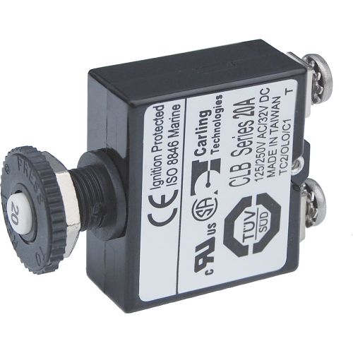 Blue Sea Systems - Blue Sea Push Button Reset Only Screw Terminal Circuit Breaker - 20 Amps