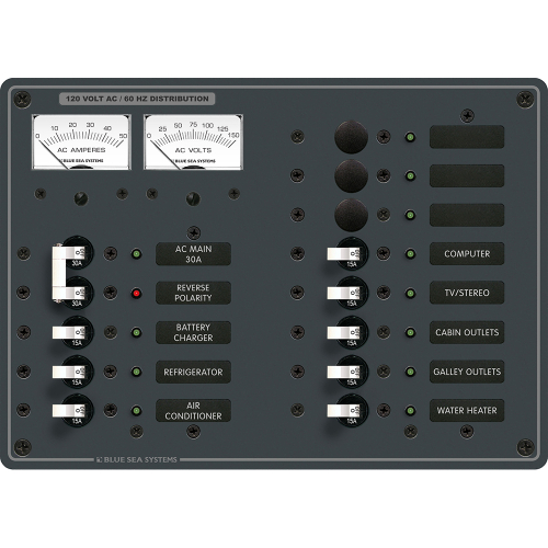 Blue Sea Systems - Blue Sea 8076 AC Main +11 Positions Toggle Circuit Breaker Panel - White Switches
