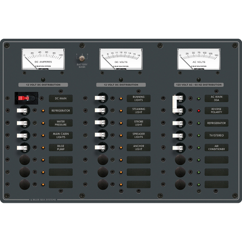Blue Sea Systems - Blue Sea 8084 AC Main +6 Positions/DC Main +15 Positions Toggle Circuit Breaker Panel - White Switches