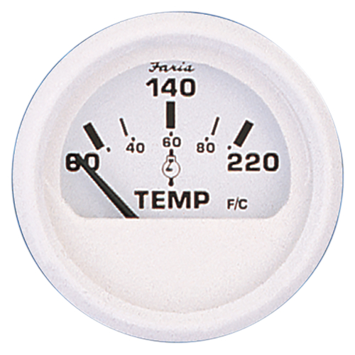 Faria Beede Instruments - Faria Dress White 2" Cylinder Head Temperature Gauge (60 - 220&deg; F)
