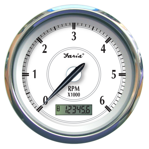 Faria Beede Instruments - Faria Newport SS 4" Tachometer w/Hourmeter f/Gas Inboard - 6000 RPM