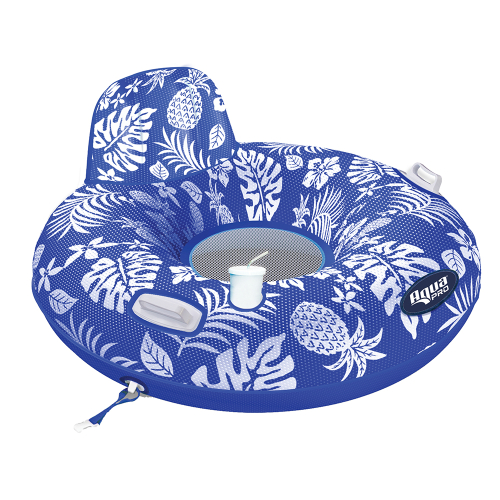 Aqua Leisure - Aqua Leisure Supreme Lake Tube Hibiscus Pineapple Royal Blue w/Docking Attachment