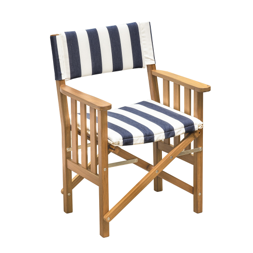 Whitecap - Whitecap Director&#39;s Chair II w/Navy &amp; White Cushion - Teak