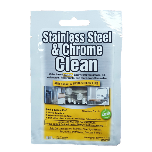 Flitz - Flitz Stainless Steel &amp; Chrome Cleaner Degreaser 8" x 8" Towelette Packet