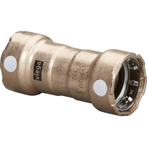 Viega - Viega MegaPress 3/4" Copper Nickel Coupling w/Stop Double Press Connection - Smart Connect Technology