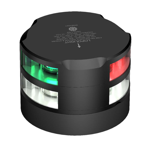 Lopolight - Lopolight Tri-Color Navigation Light w/Anchor Light &amp; Strobe - 2nm - 0.7M Cable - Black Housing