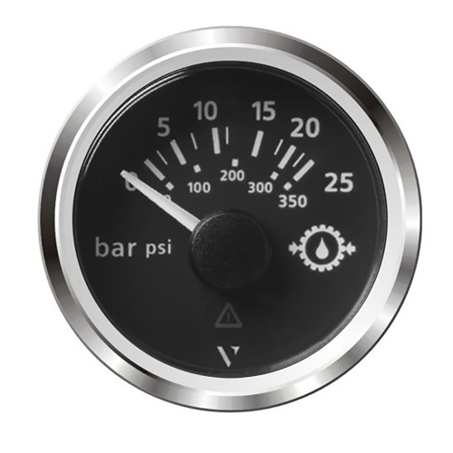 Veratron - Veratron 52MM (2-1/16") ViewLine Transmission Oil Pressure 25 Bar/350 PSI - Black Dial &amp; Chrome Triangular Bezel