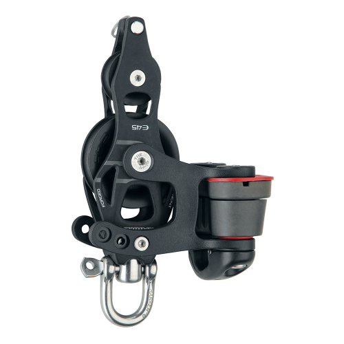 Harken - Harken 45mm Single Aluminum Element Fiddle Block w/Swivel, Becket &amp; 150 Cam Cleat