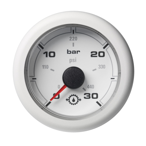 Veratron - Veratron 52MM (2-1/16") OceanLink Transmission Oil Pressure Gauge - 30 Bar/440 PSI - White Dial &amp; Bezel