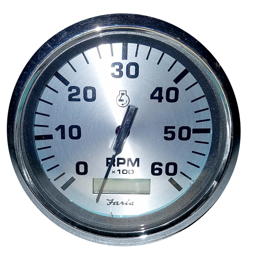 Faria Beede Instruments - Faria Spun Silver 4" Tachometer w/Hourmeter (6000 RPM) (Gas Inboard)