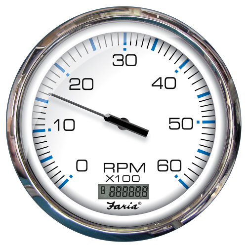 Faria Beede Instruments - Faria Chesapeake White SS 5" Tachometer w/Digital Hourmeter - 6000 RPM (Gas) (Inboard)