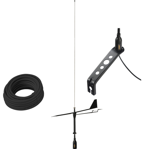 Glomex Marine Antennas - Glomex Black Swan VHF Antenna w/Wind Indicator &amp; 66&#39; Coax Cable