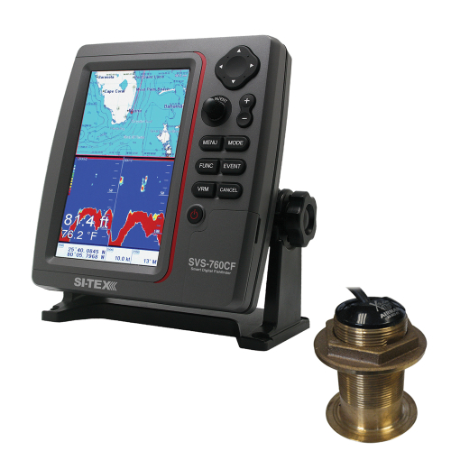 SI-TEX - SI-TEX SVS-760CF Dual Frequency Chartplotter/Sounder w/ Navionics+ Flexible Coverage & Bronze 12 Degree Transducer