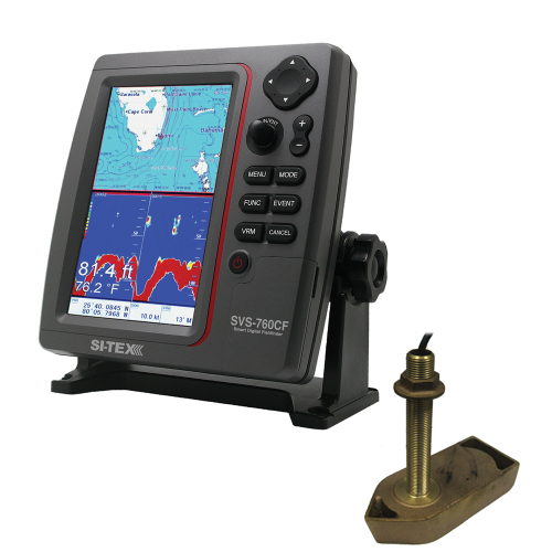 SI-TEX - SI-TEX SVS-760CF Dual Frequency Chartplotter/Sounder w/ Navionics+ Flexible Coverage & 307/50/200T 8P Transducer
