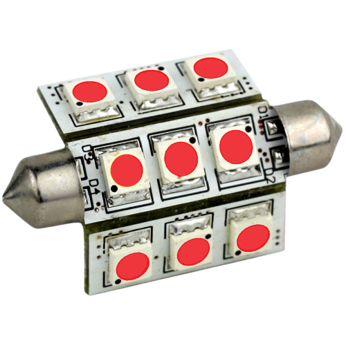 Lunasea Lighting - Lunasea Pointed Festoon 9 LED Light Bulb - 42mm - Red