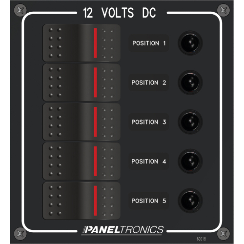 Paneltronics - Paneltronics Waterproof Panel - DC 5-Position Illuminated Rocker Switch & Circuit Breaker